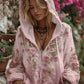 Γυναικείο Vintage Floral εκτύπωση φερμουάρ άνεση με κουκουλοφόρο