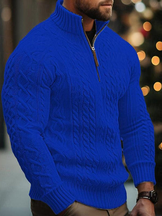 Ανδρικά μισό Zip Jacket στερεό χρώμα πυκνωμένο άνετο πουλόβερ.