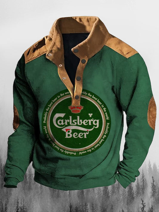 Carlsberg μπύρα πνεύματα καλλιέργεια τυπωμένο στάθμη πέταλο κολλάρα κουμπί Casual Χαλαρή Φορά