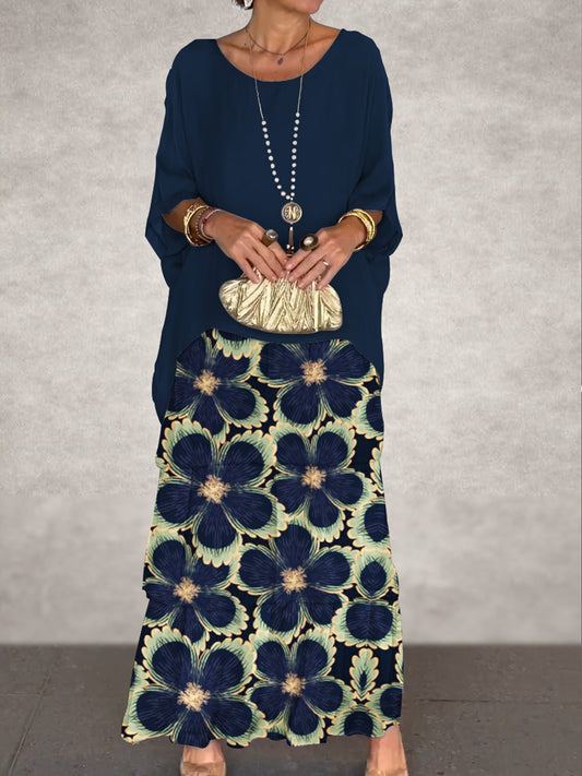 Γυναικείο Vintage Floral Τέχνη Εκτύπωση μπαστούνι μανίκι κέικ Maxi φόρεμα