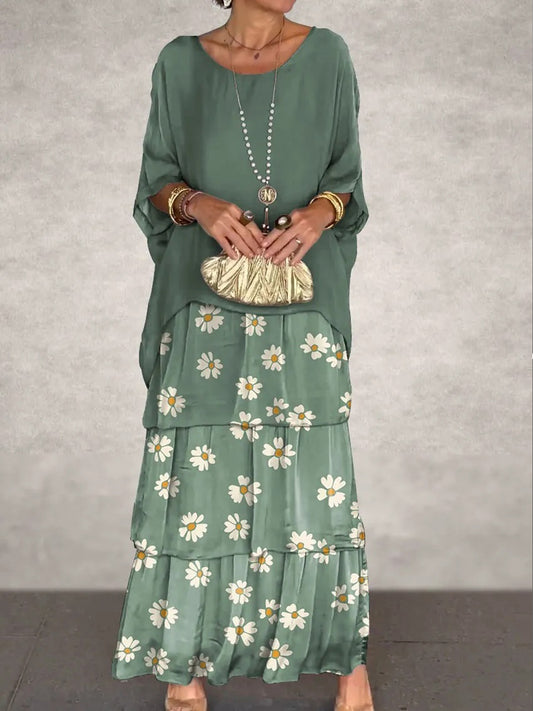 Γυναικείο Vintage Floral Τέχνη Εκτύπωση μπαστούνι μανίκι κέικ Maxi φόρεμα