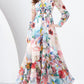 Κομψό λουλούδι τυπωμένο V-Neck Chic chiffon μακριά μανίκι πλήρη Hemline Maxi φόρεμας