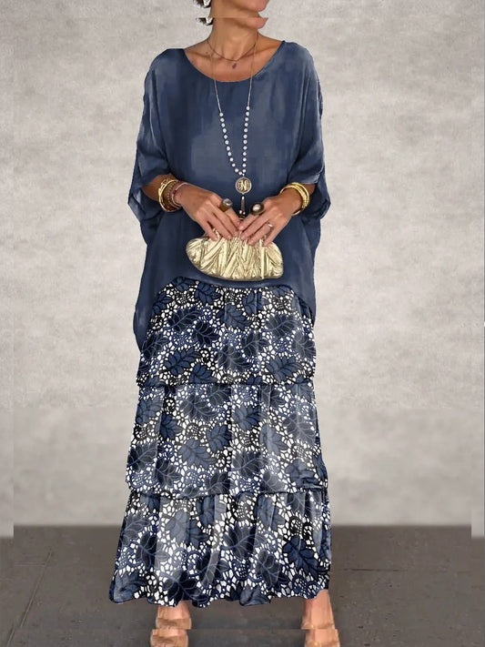 Γυναικείο Vintage Floral Τέχνη Εκτύπωση μπαστούνι μανίκι κέικ Maxi φόρεμα