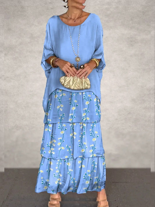 Γυναικείο Vintage Floral Τέχνη Εκτύπωση μπαστούνι μανίκι κέικ Maxi φόρεμα