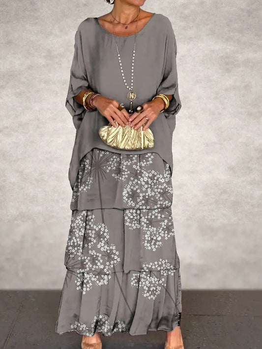 Γυναικείο Vintage Floral Τέχνη Εκτύπωση μπαστούνι μανίκι κέικ Maxi φόρεμα