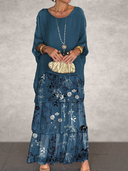 Γυναικείο Vintage Floral Τέχνη Εκτύπωση μπαστούνι μανίκι κέικ Maxi φόρεμα