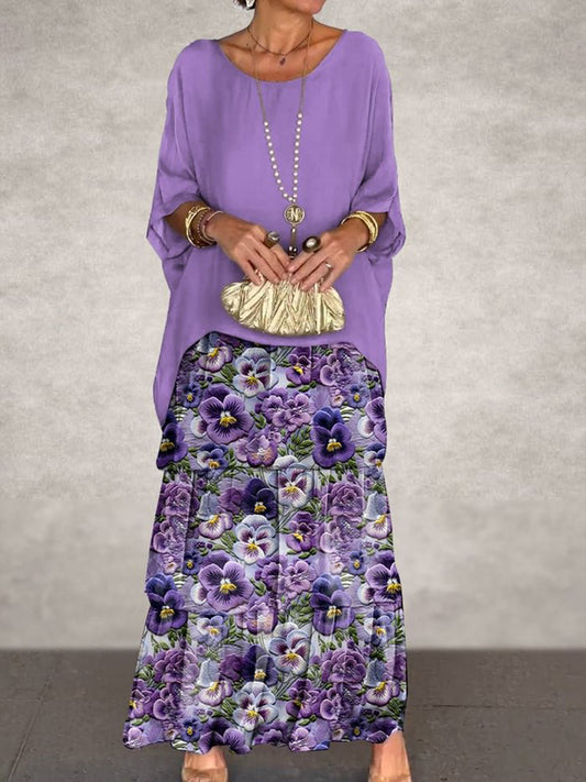 Γυναικείο Vintage Floral Τέχνη Εκτύπωση μπαστούνι μανίκι κέικ Maxi φόρεμα