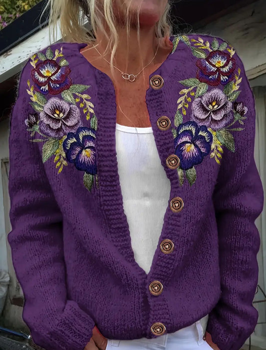 Γυναικείο Retro Floral Τέχνη Εκτύπωση άνετο πουλόβερ Cardigan
