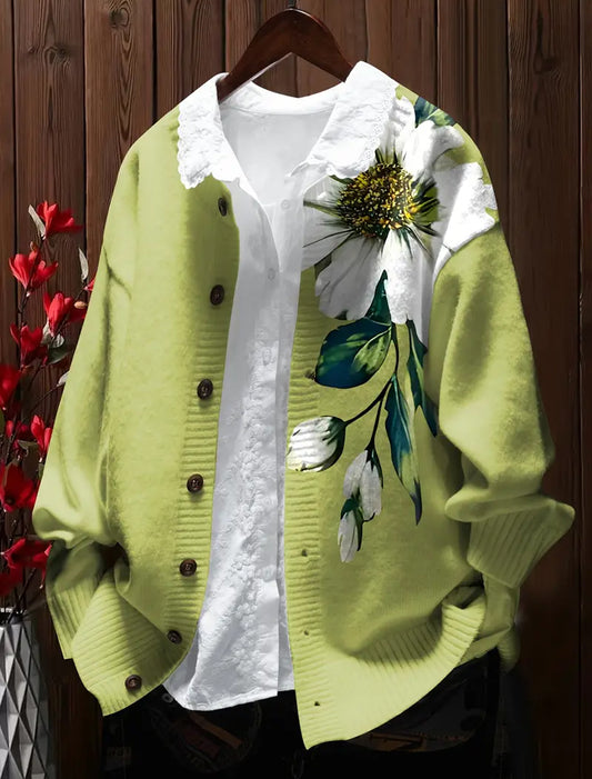 Γυναικείο Retro Floral Τέχνη Εκτύπωση άνετο πουλόβερ Cardigan