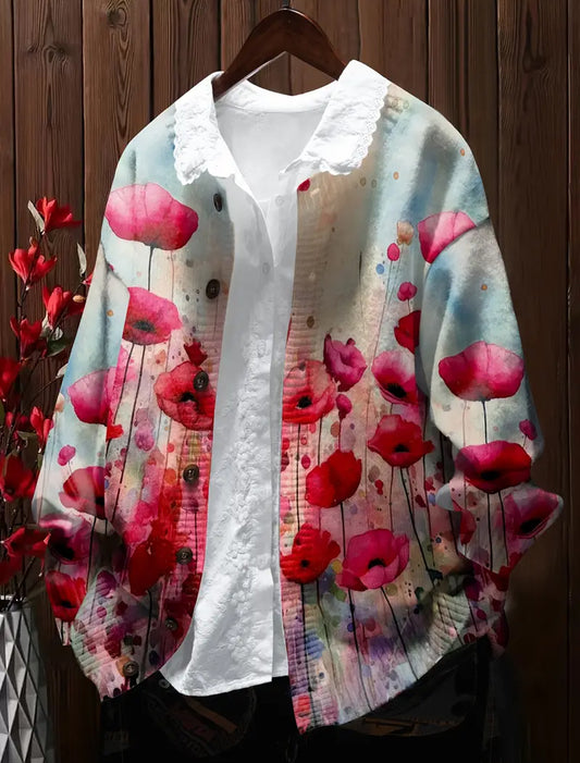 Γυναικείο Retro Floral Τέχνη Εκτύπωση άνετο πουλόβερ Cardigan