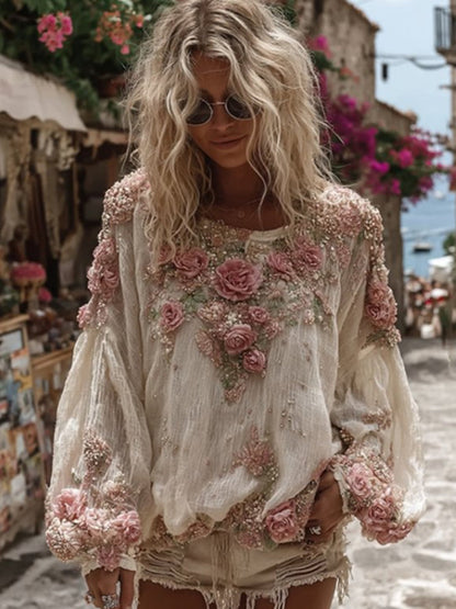 Γυναικείο Vintage Floral εκτύπωση Casual χαλαρή κορυφαίο
