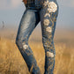 Γυναικεία ανθοπωλεία τέχνη Denim φωτιά παντελόνια